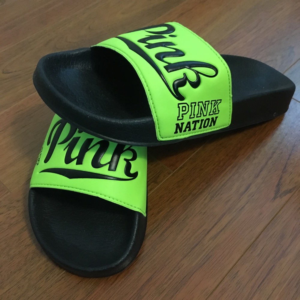 Victoria's Secret Pink slides / slippers in green